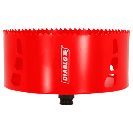 Red 6-inch hole cutter with sharp teeth for woodworking tools in Home Improvement under $50 collection