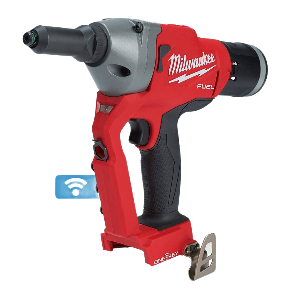 Red and black cordless rivet tool with ergonomic grip and wireless connectivity for efficient home improvement tasks