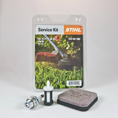 STIHL trimmer service kit with air filter, fuel filter, and spark plug for maintenance and reliable performance