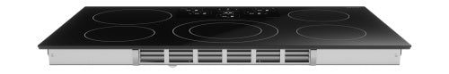 Sleek European black mirror induction cooktop with five cooking zones and premium SCHOTT glass surface for kitchen appliances.