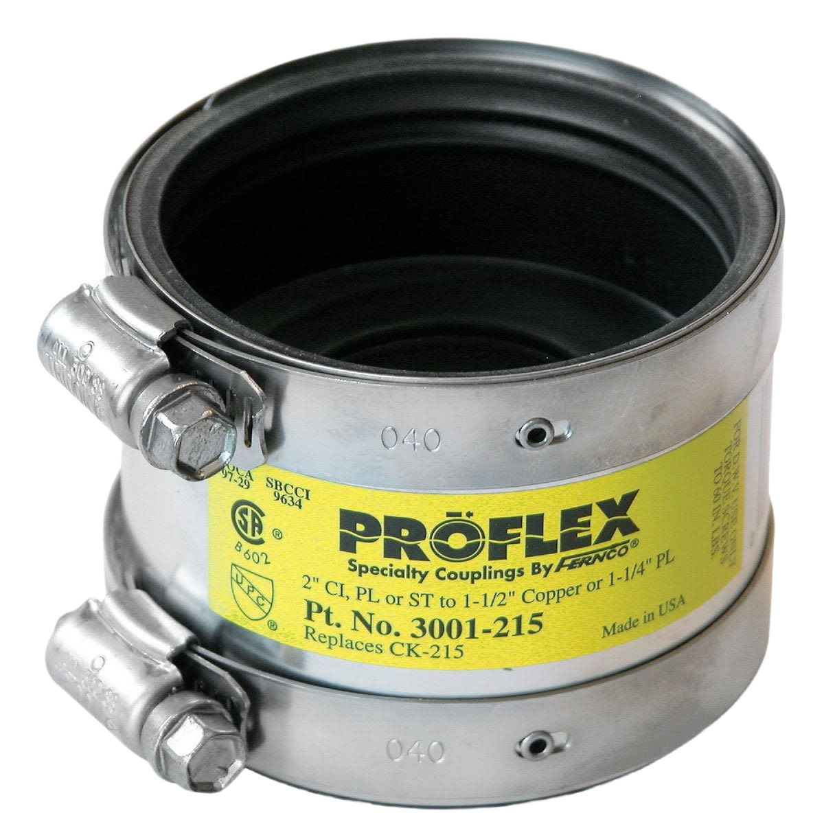 Elastomeric coupling with stainless steel clamps for joining copper and steel pipes in plumbing under $50 collection
