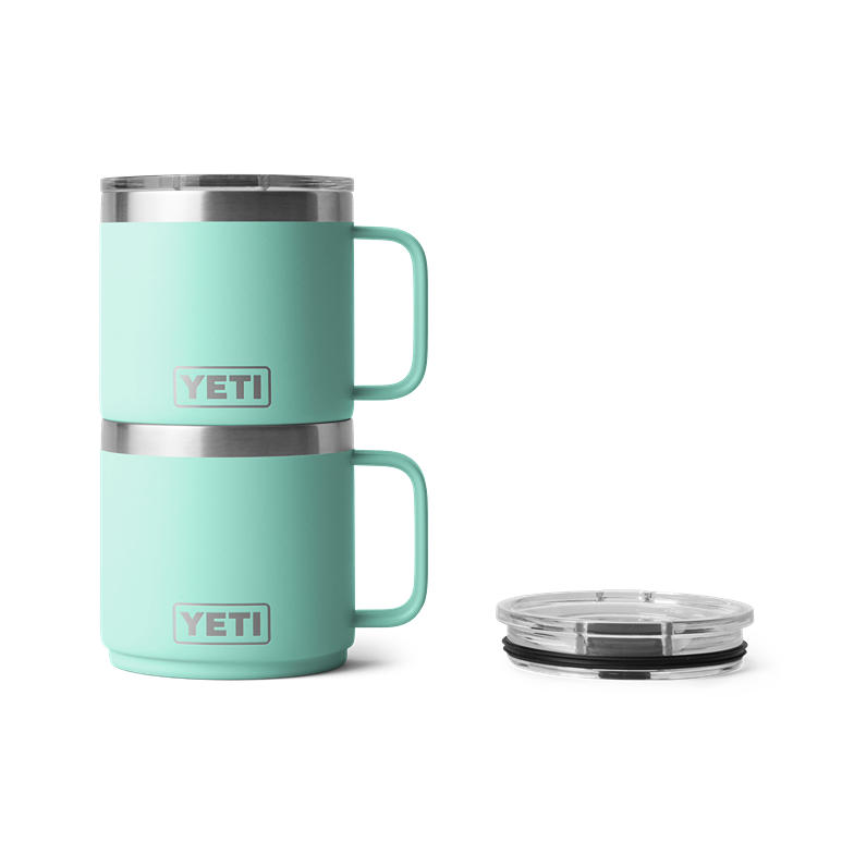 Matte seafoam insulated 14 oz stackable mugs with clear Magslider lid and stainless steel rim from drinkware under $50 collection