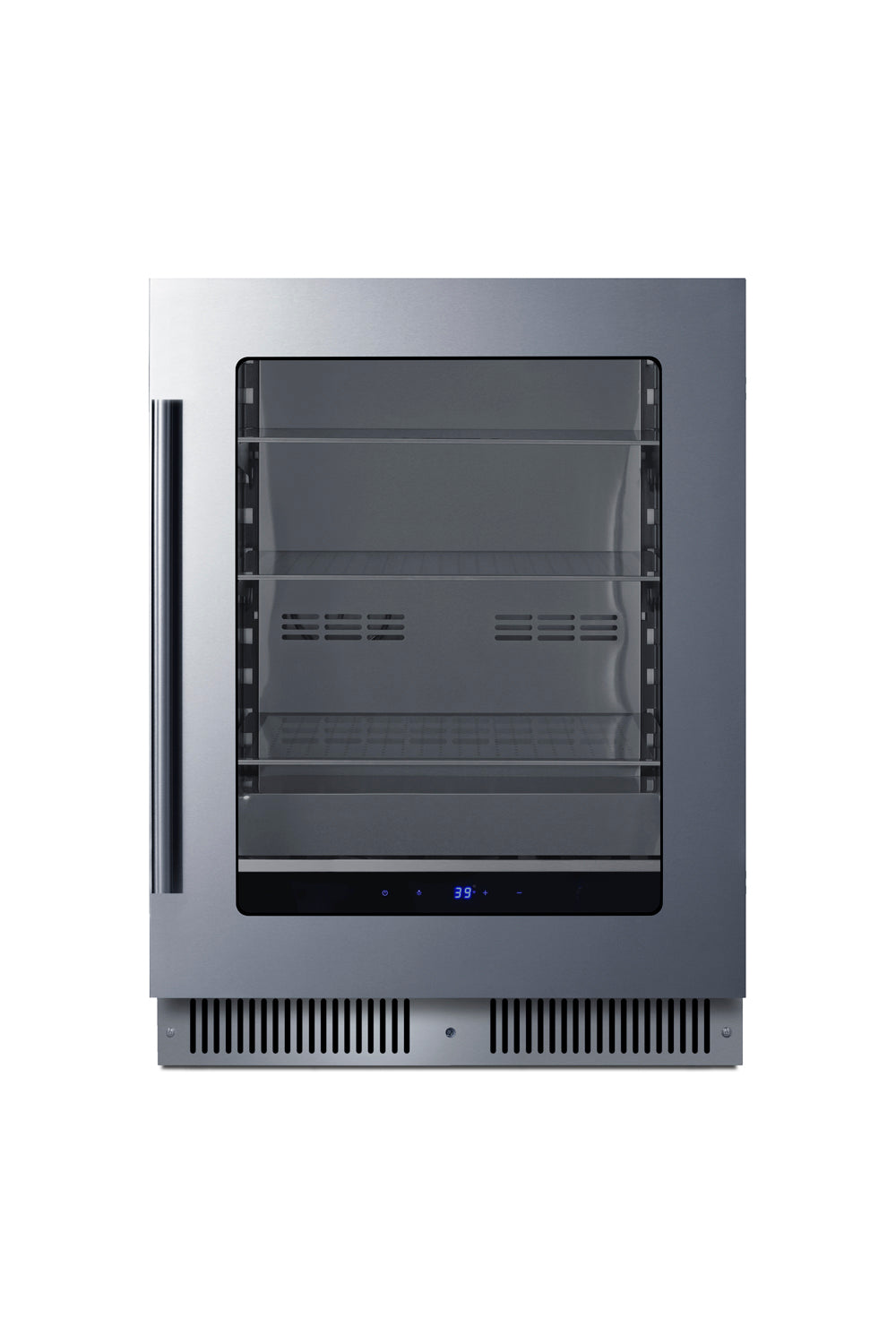 Built-in stainless steel beverage center with glass door and digital temperature controls in Refrigerators at Hartville Hardware