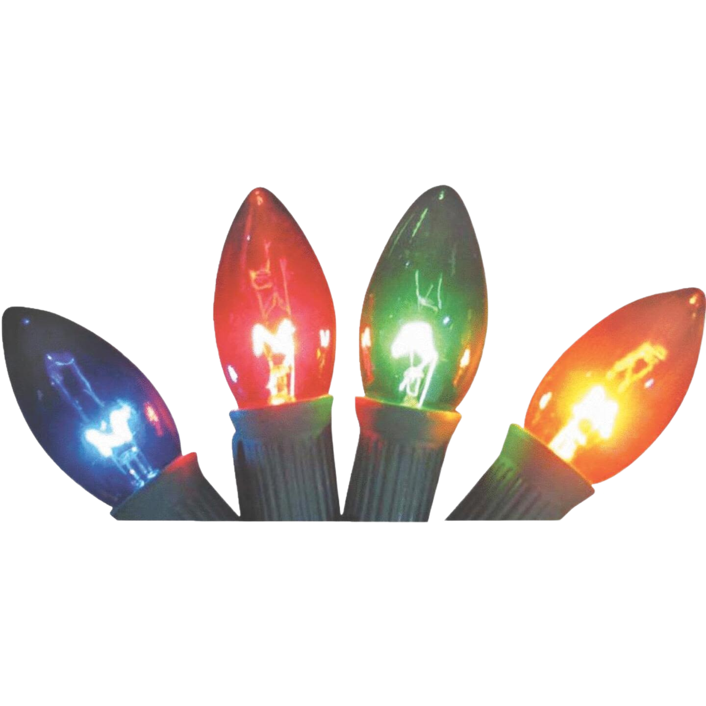 Set of colorful C9 replacement bulbs with red, green, blue, and orange lights for Christmas and holiday decorations