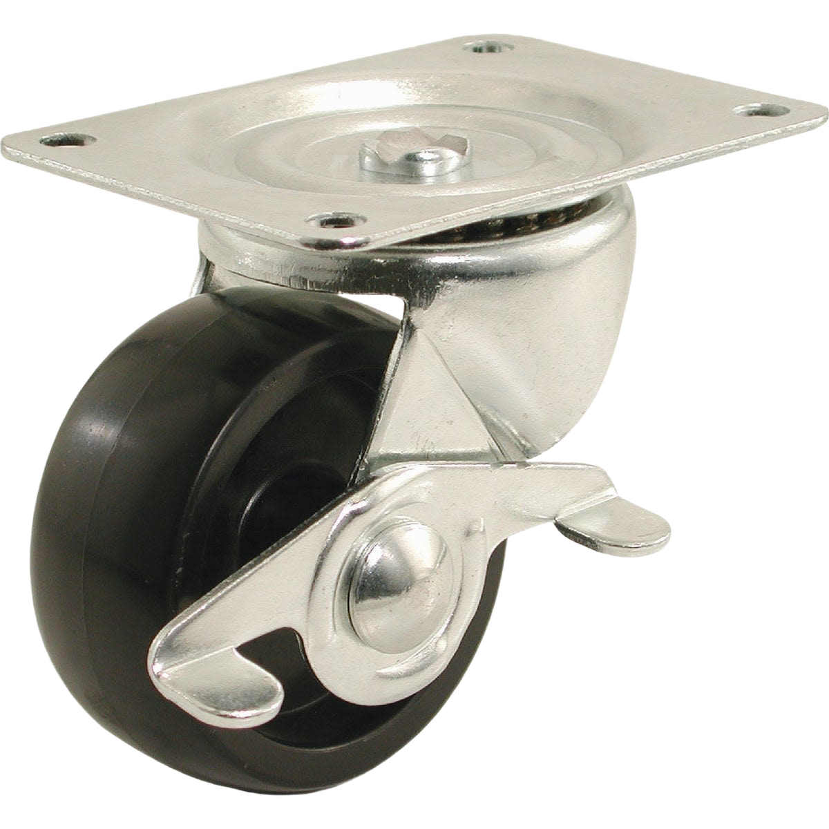 Heavy-duty swivel caster with brake featuring polypropylene wheel and metal mounting plate from hardware and furniture accessories collections