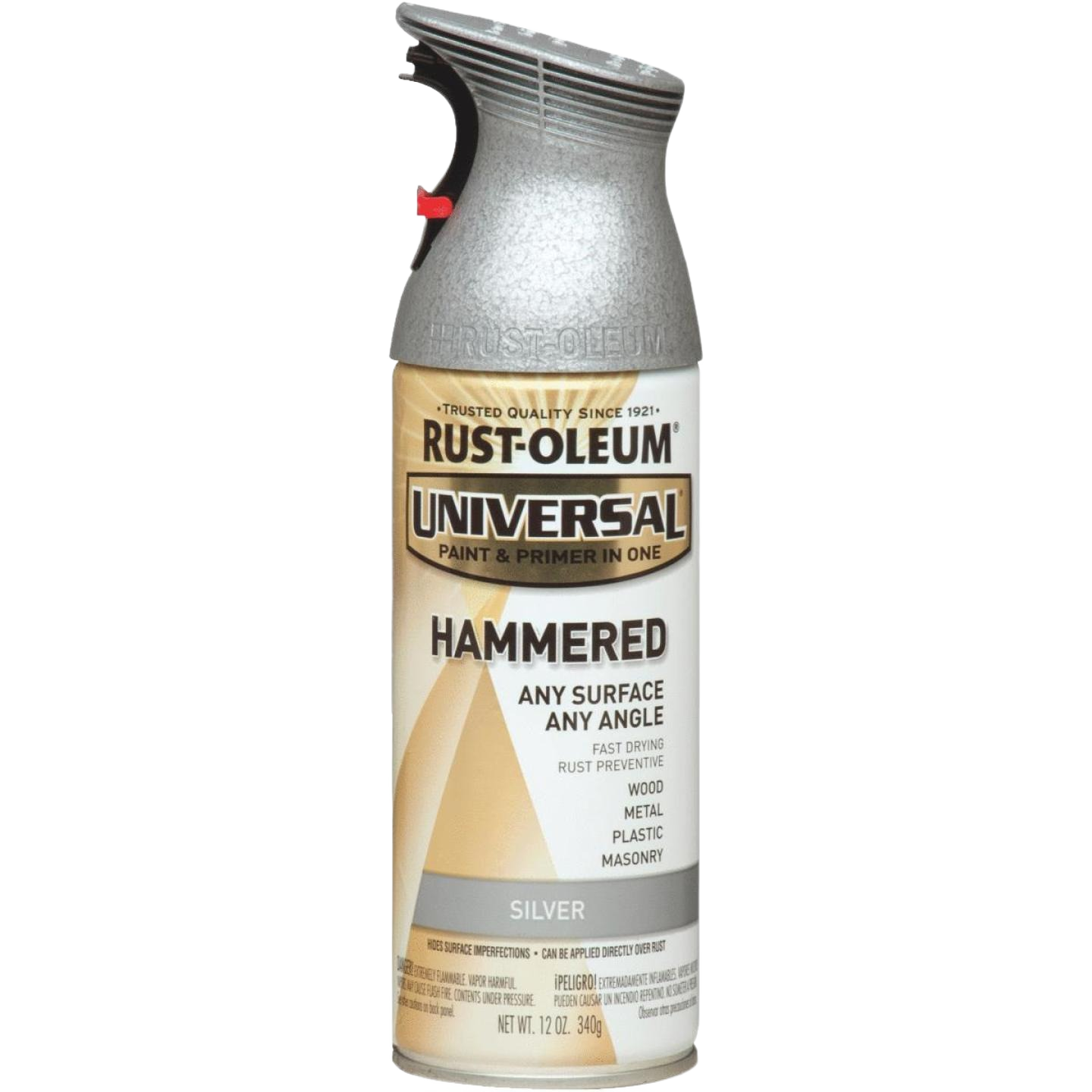 Silver hammered finish spray paint with primer in one for wood, metal, plastic, and masonry projects under $50