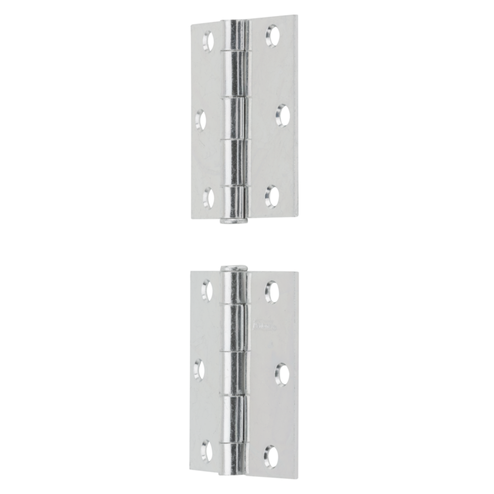 Pair of zinc plated steel square broad door hinges with removable pins for door hardware and home improvement projects