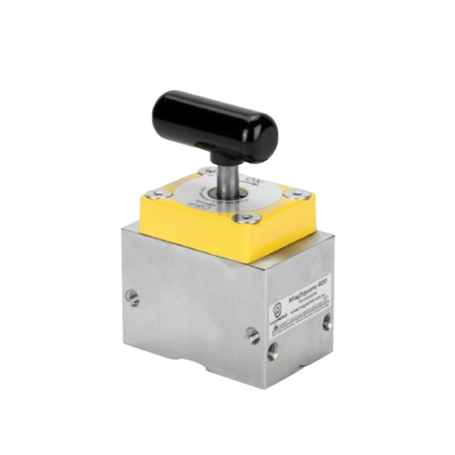 Steel work holding tool with yellow base and black handle for power tool accessories and home improvement tasks