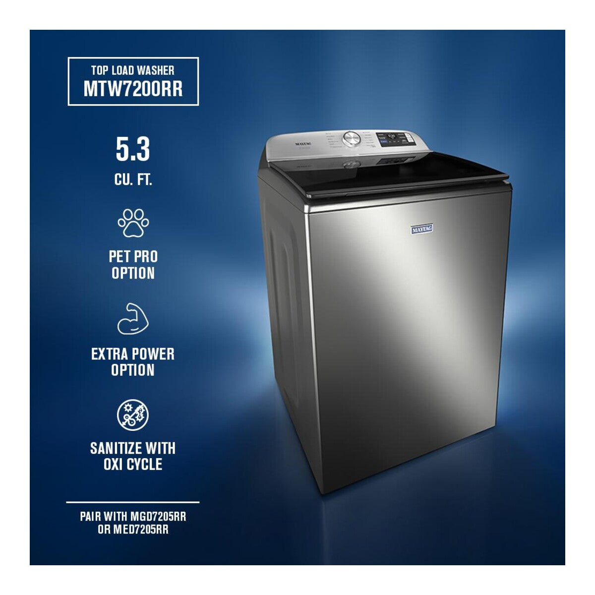 5.3 Cu. Ft. Pet Pro Top Load Impeller Washer with Extra Power and Sanitize Cycle with Oxi