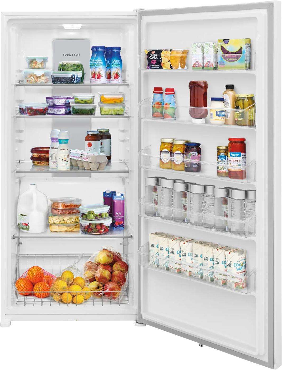 Open 20 cubic foot single-door refrigerator with organized shelves and door storage in appliances and kitchenware collection