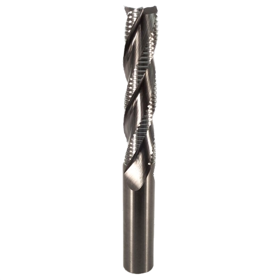 Steel spiral upcut roughing bit designed for efficient chip removal in woodworking power tool accessories.