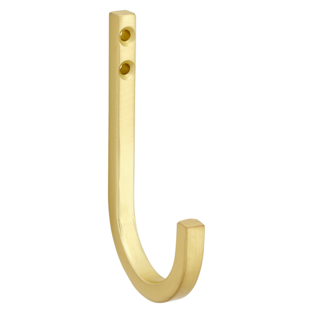 Brushed gold steel utility hook with mounting holes for versatile storage and organization in home and garage spaces under $50