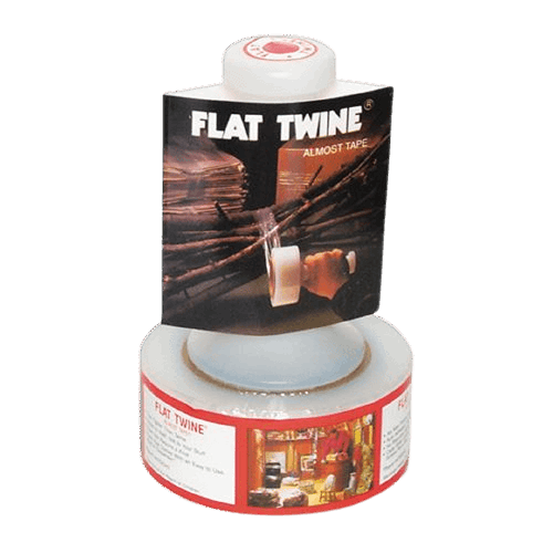 Clear stretch wrap roll with red and white label and plastic handle for easy packaging in tape collections