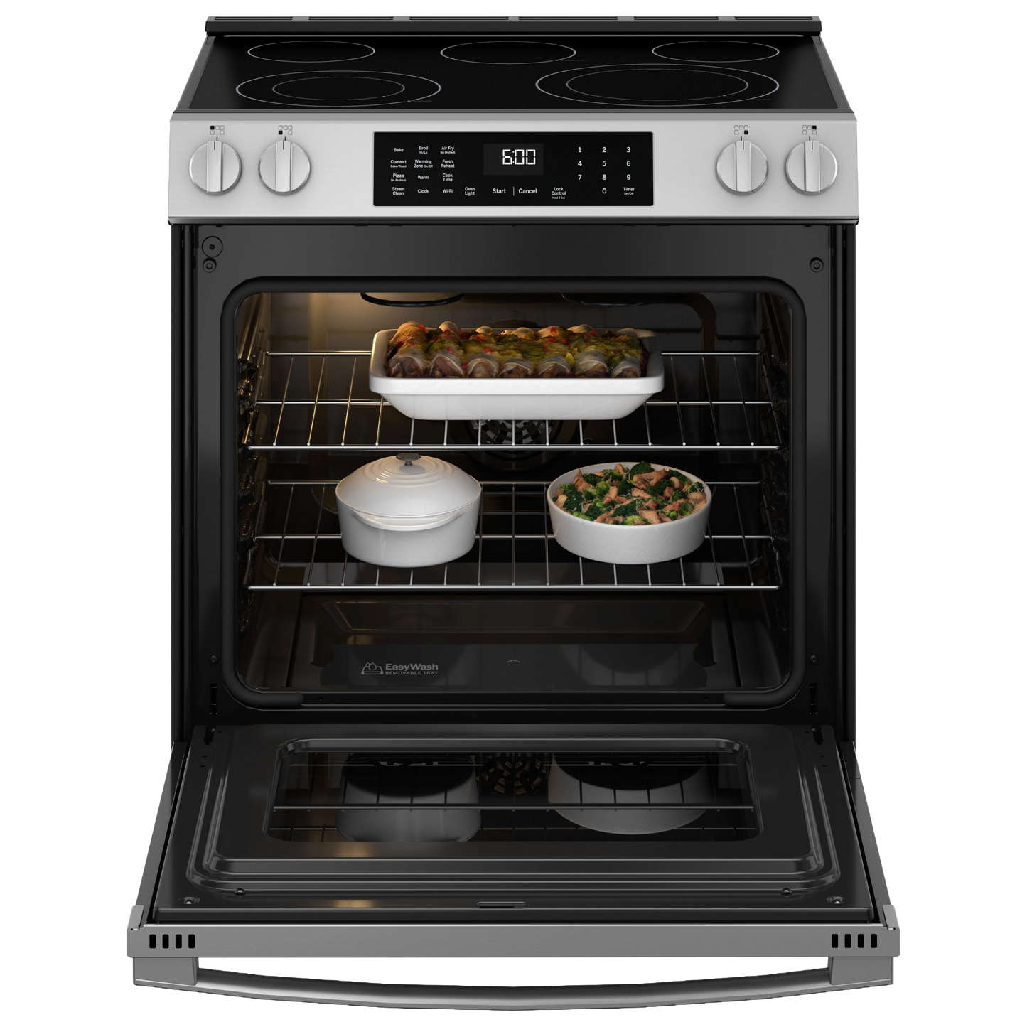 GE® ENERGY STAR® 30" Slide-In Electric Convection Range with No Preheat Air Fry and EasyWash™ Oven Tray