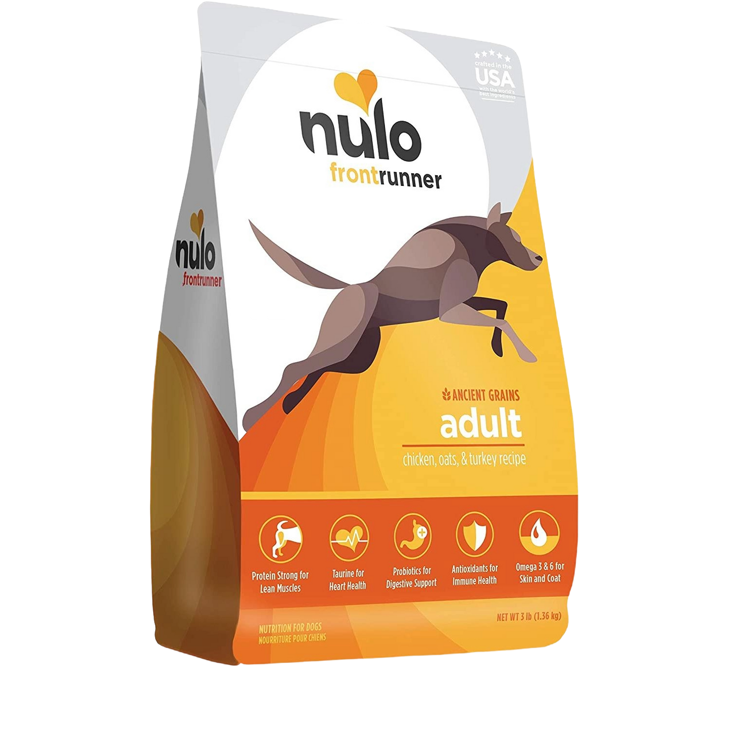 Bag of Nulo high-protein adult dog food with chicken, oats, and turkey recipe from pet food and dog supplies collection
