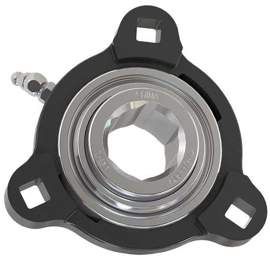 Tri-mount bearing unit with metal inner ring and black housing for durable tools and home improvement use