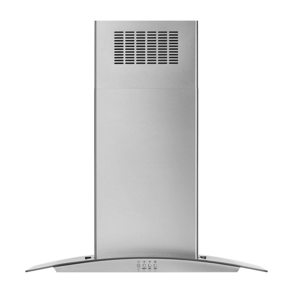 Stainless steel curved glass island range hood with 3-speed controls in Island Range Hoods and Appliances collections