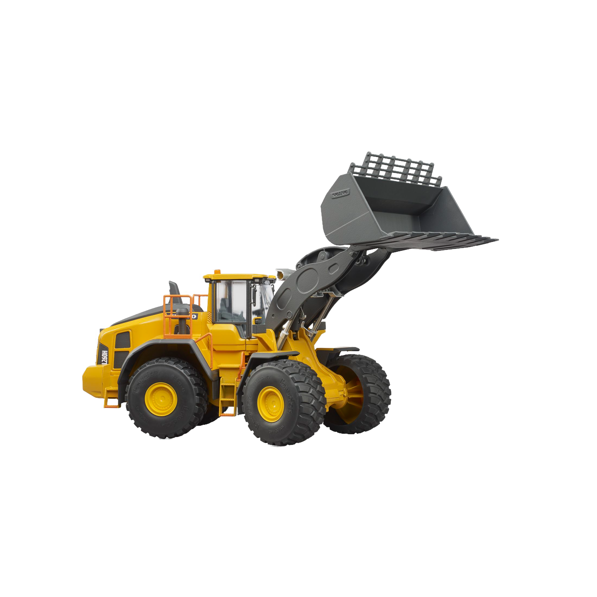 Yellow Bruder Volvo Wheel Loader toy with raised gray bucket from Vehicles & Remote Controlled Toys, Toys & Games under $100 collection