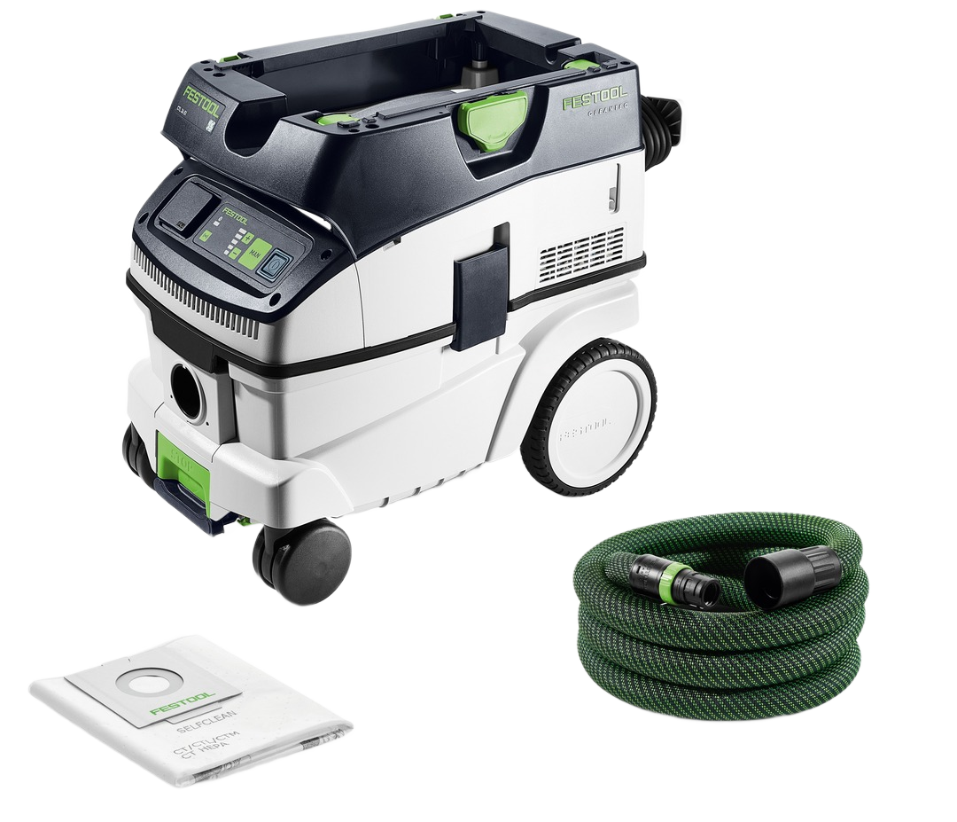 High-performance HEPA dust extractor with hose and filter bag for woodworking and air filtration tasks