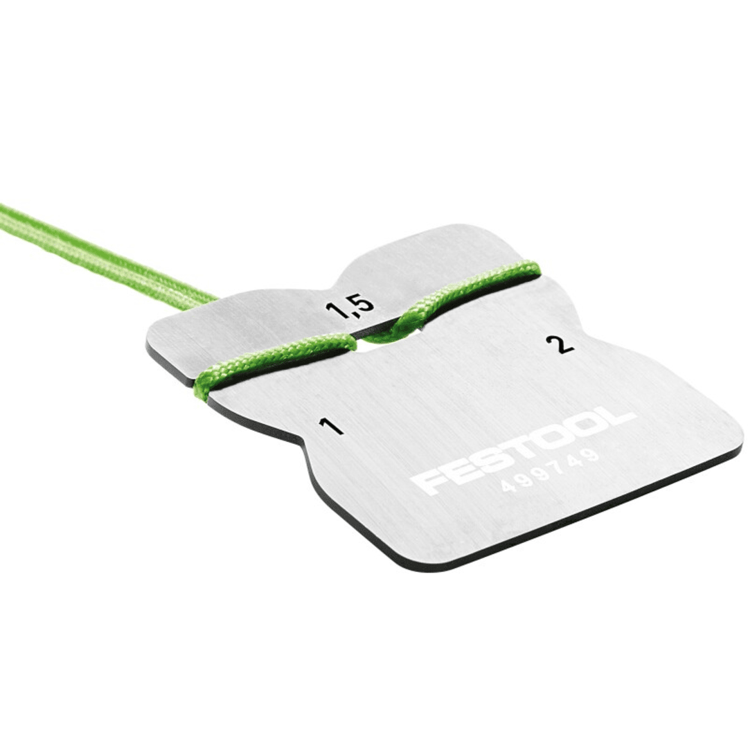 Stainless steel edge banding scraper with measurements and green cord for woodworking tool accessories under $100 collections