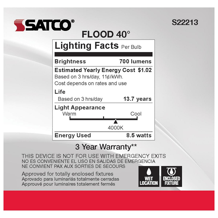 Lighting facts label for a medium base LED floodlight bulb with 700 lumens and cool 4000K color temperature