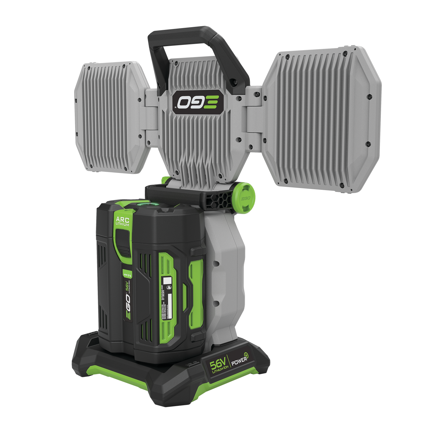 Portable cordless LED area light with adjustable panels and 56V battery compatibility for tool accessories and outdoor use