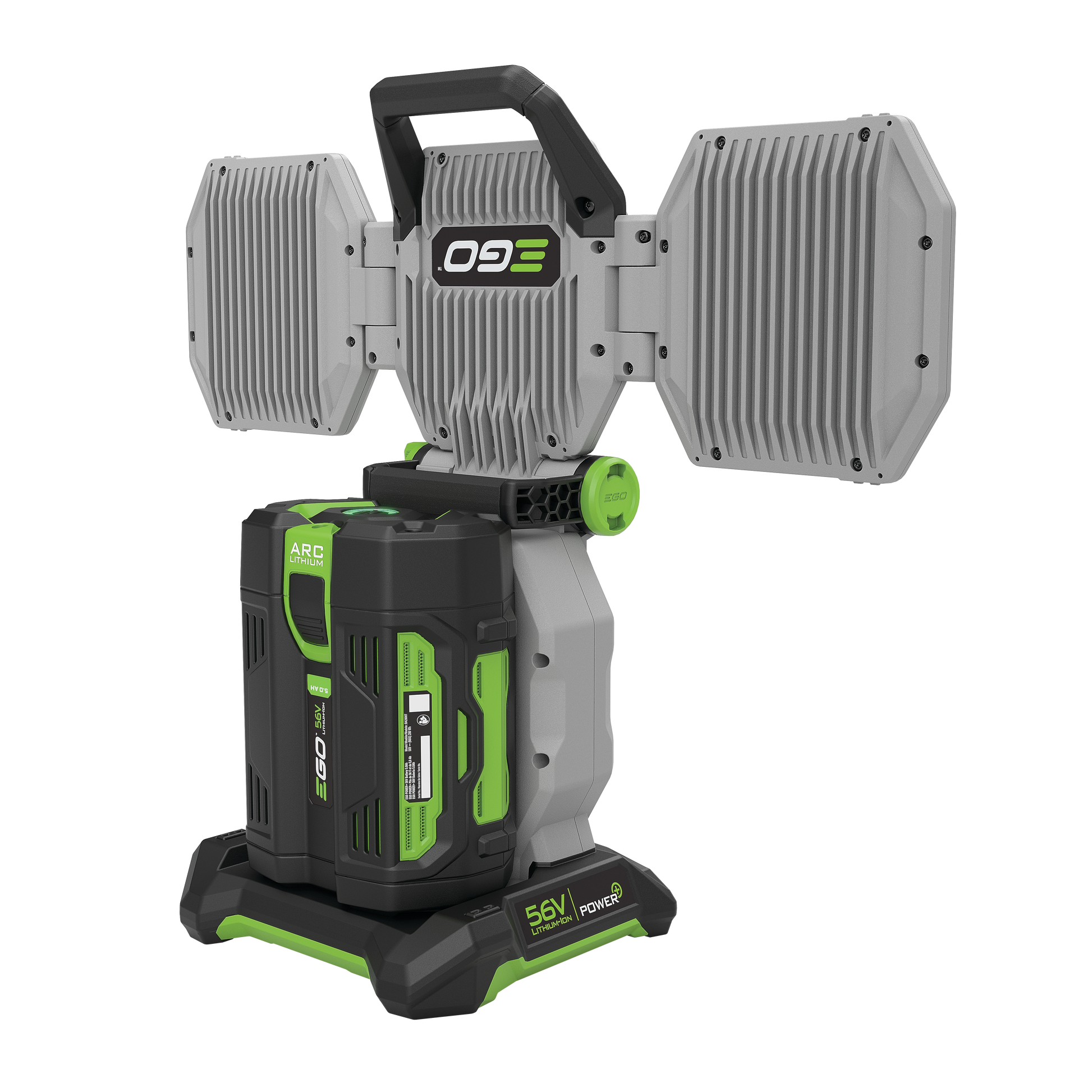 Portable cordless LED area light with adjustable panels and 56V battery compatibility for tool accessories and outdoor use