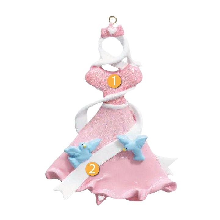 Pink princess dress ornament with glitter finish and blue bird accents from Christmas Ornaments & Tree Decorations collection