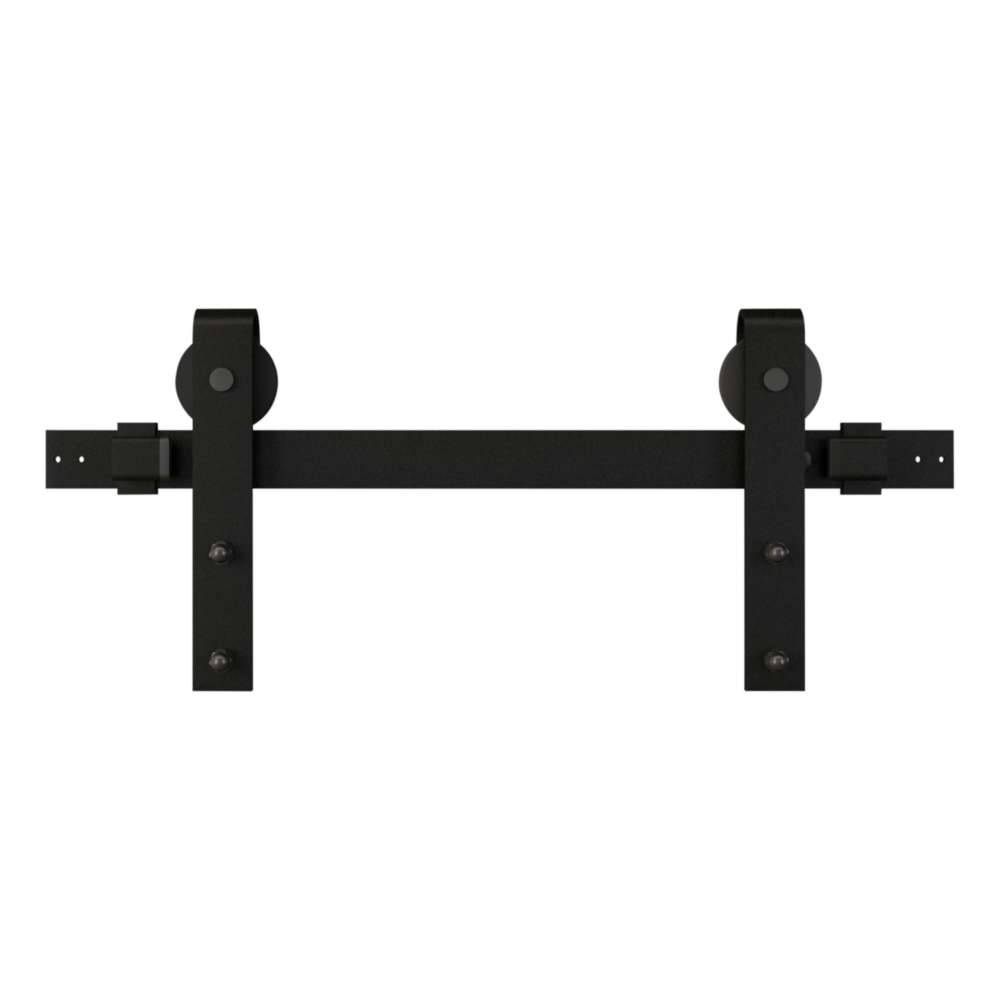 Matte black designer barn door hardware kit with soft-close feature for home improvement and barn door hardware collection