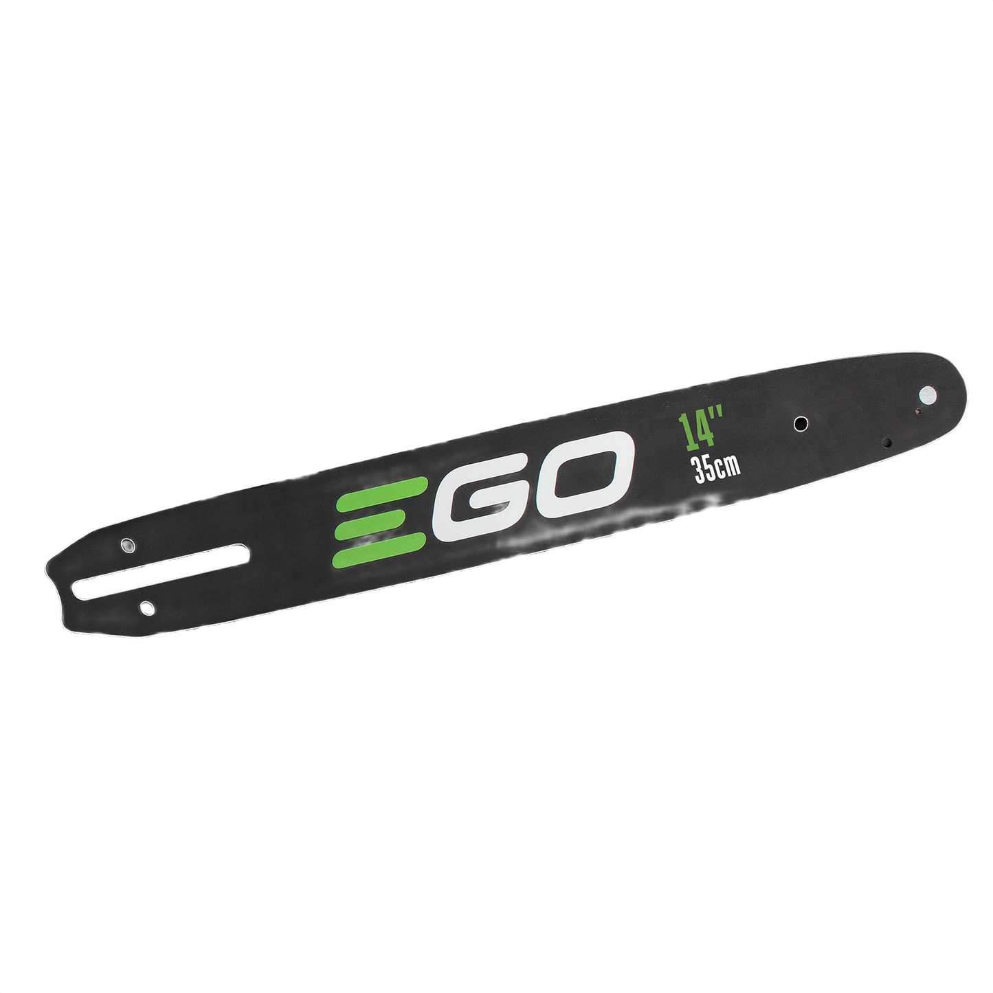 Black 14-inch chainsaw guide bar with green and white logo for power tool and saw accessories collections