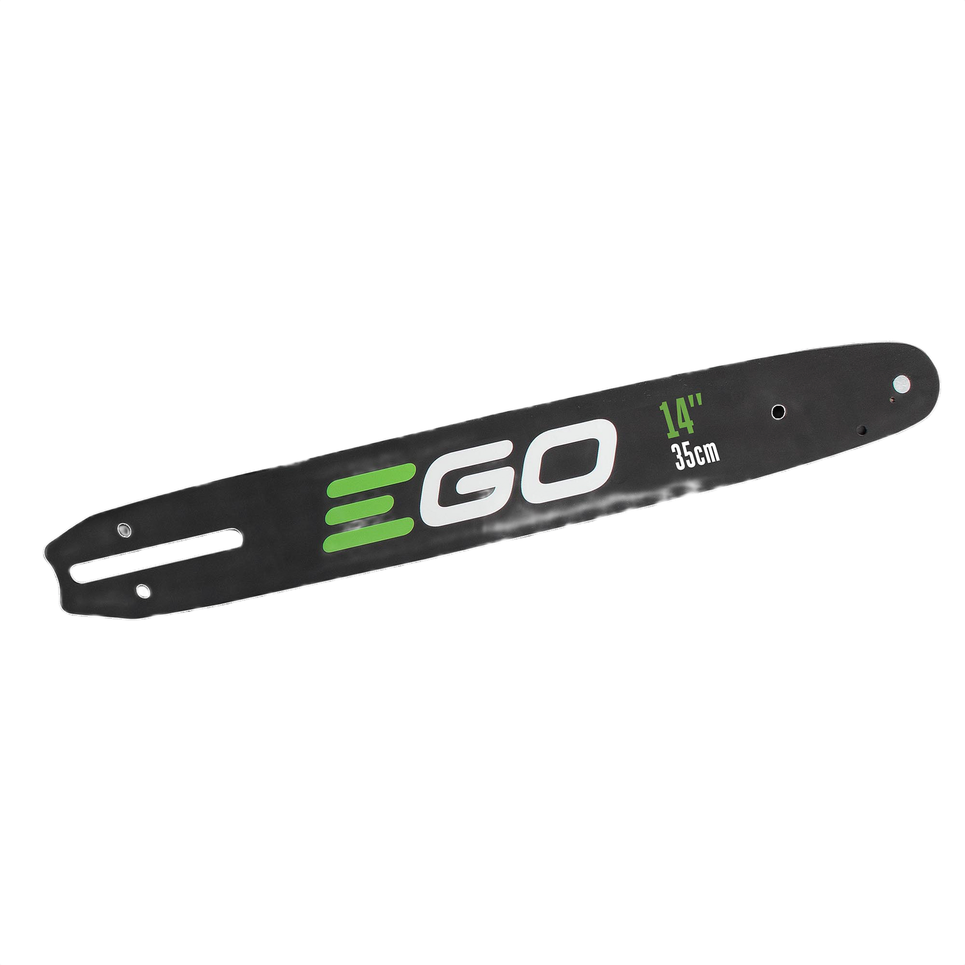 Black 14-inch chainsaw guide bar with green and white logo for power tool and saw accessories collections