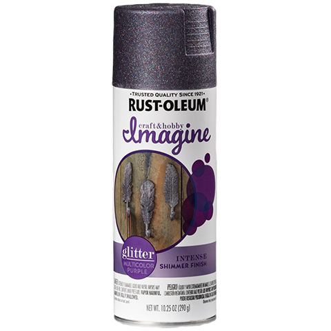 Can of Rust-Oleum purple glitter spray paint with sparkling shimmer for craft and specialty paint projects