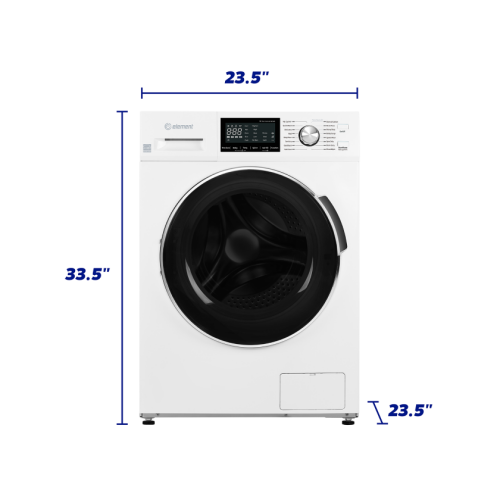 Compact white front load washer with digital control panel and rotary knob, part of front load washers, washers, and appliances collections for home improvement.