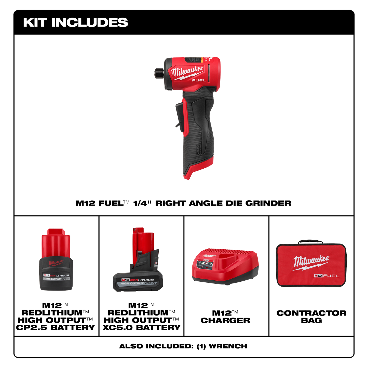 Milwaukee M12 FUEL™ 1/4" Right Angle Die Grinder Kit