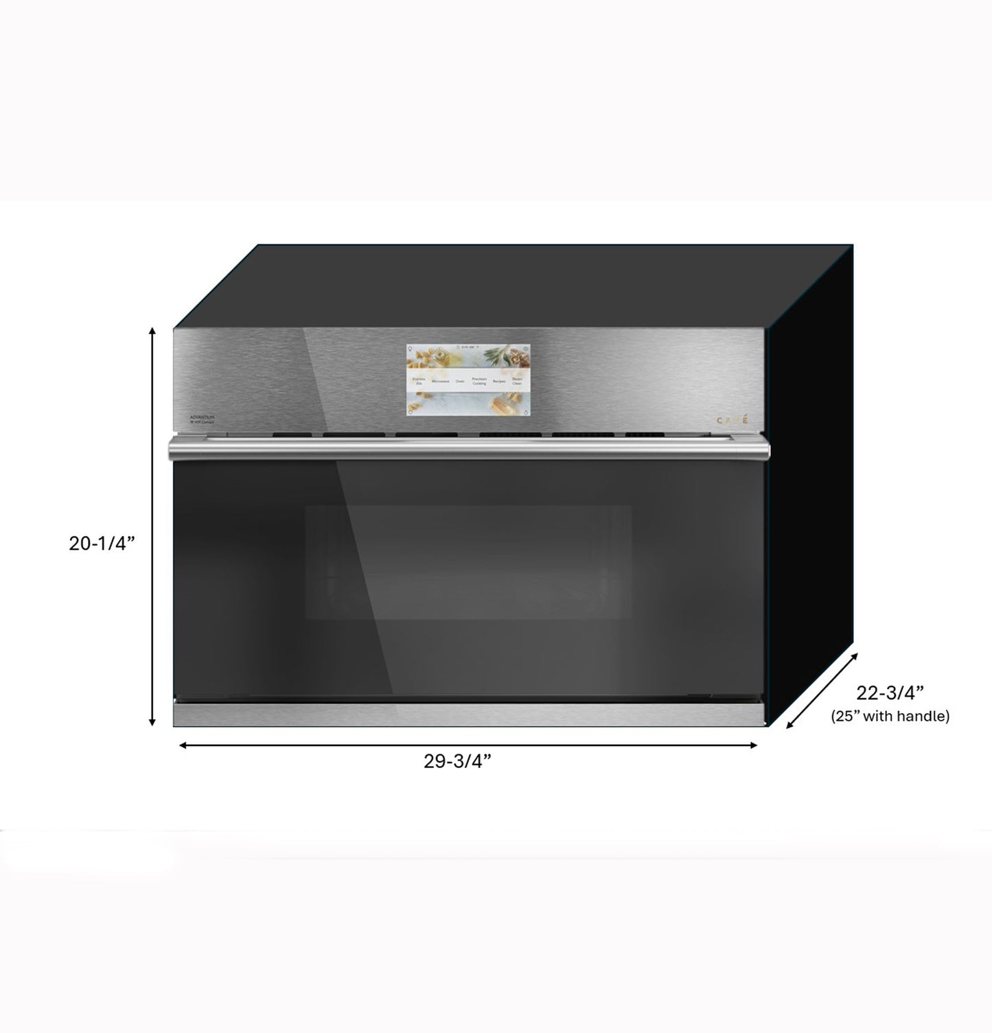 Platinum glass speed cook oven with digital touchscreen and stainless steel accents in kitchen appliances collection