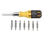 Compact yellow and black ratchet screwdriver with 15 interchangeable bits for versatile tools and home improvement tasks