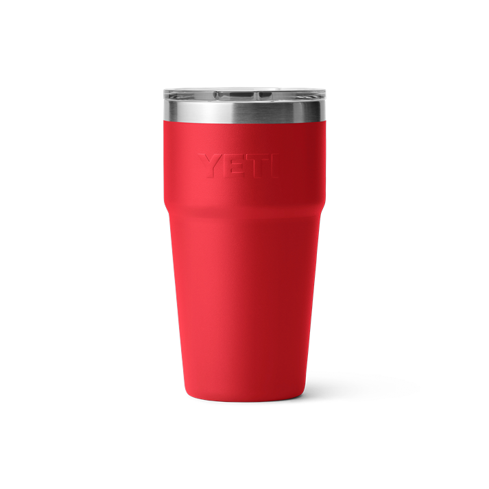 Red insulated 20 oz. stackable cup with clear lid, sturdy drinkware for kitchen, tableware, and outdoor use