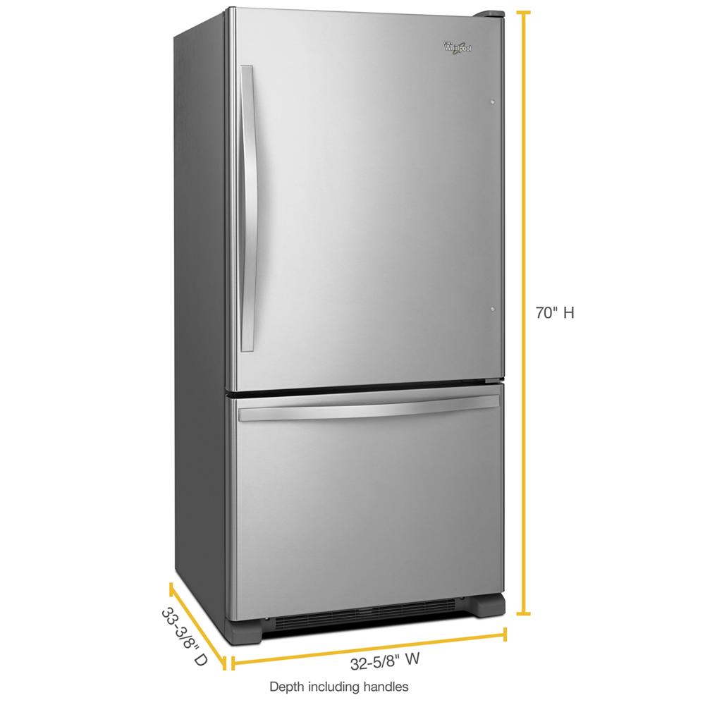 33-inch wide stainless steel bottom-freezer refrigerator with spillproof glass shelves from Appliances collection