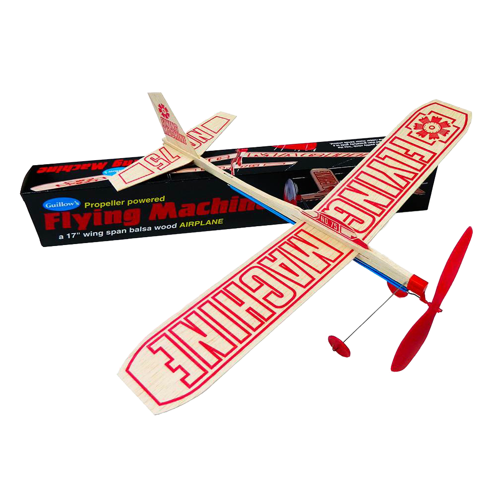 Wooden flying machine glider airplane toy with red propeller and wheels from Toys & Games under $50 collection