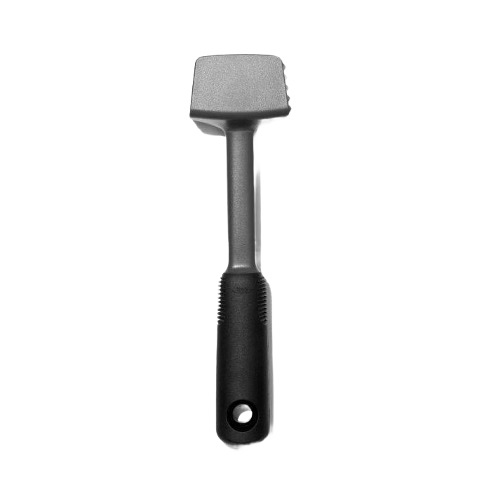 Black kitchen meat tenderizer with dual heads and ergonomic handle for cooking utensils and kitchen gadgets collections