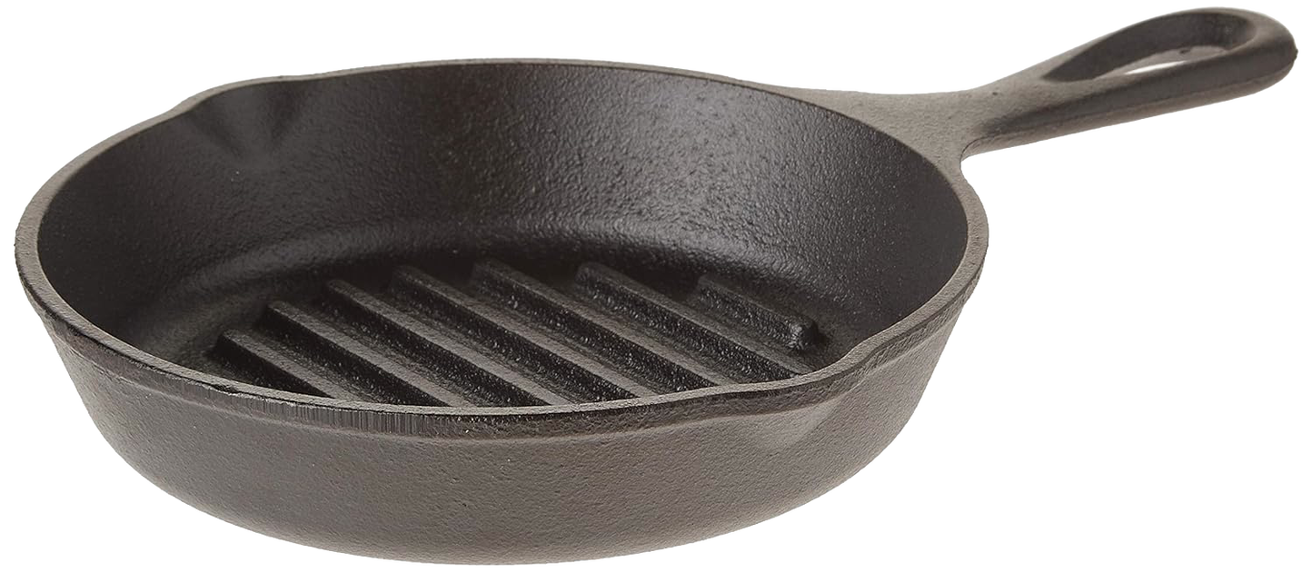 Black cast iron grill pan with ribbed surface and long handle for kitchenware and Lodge cast iron collection use