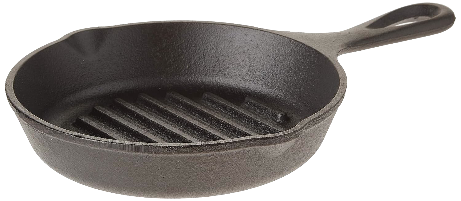 Black cast iron grill pan with ribbed surface and long handle for kitchenware and Lodge cast iron collection use
