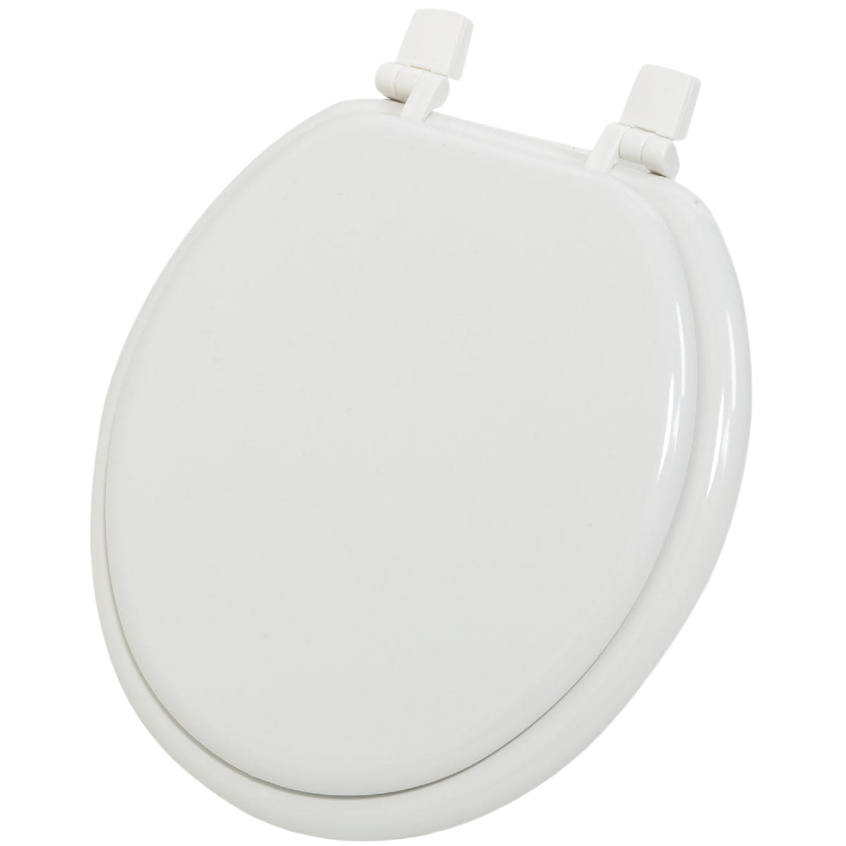 Round white wood toilet seat with classic molded design for bathroom and home improvement under $50 collections