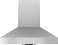 Stainless steel wall mounted range hood with dual-level LED lighting for modern kitchen and home improvement collections