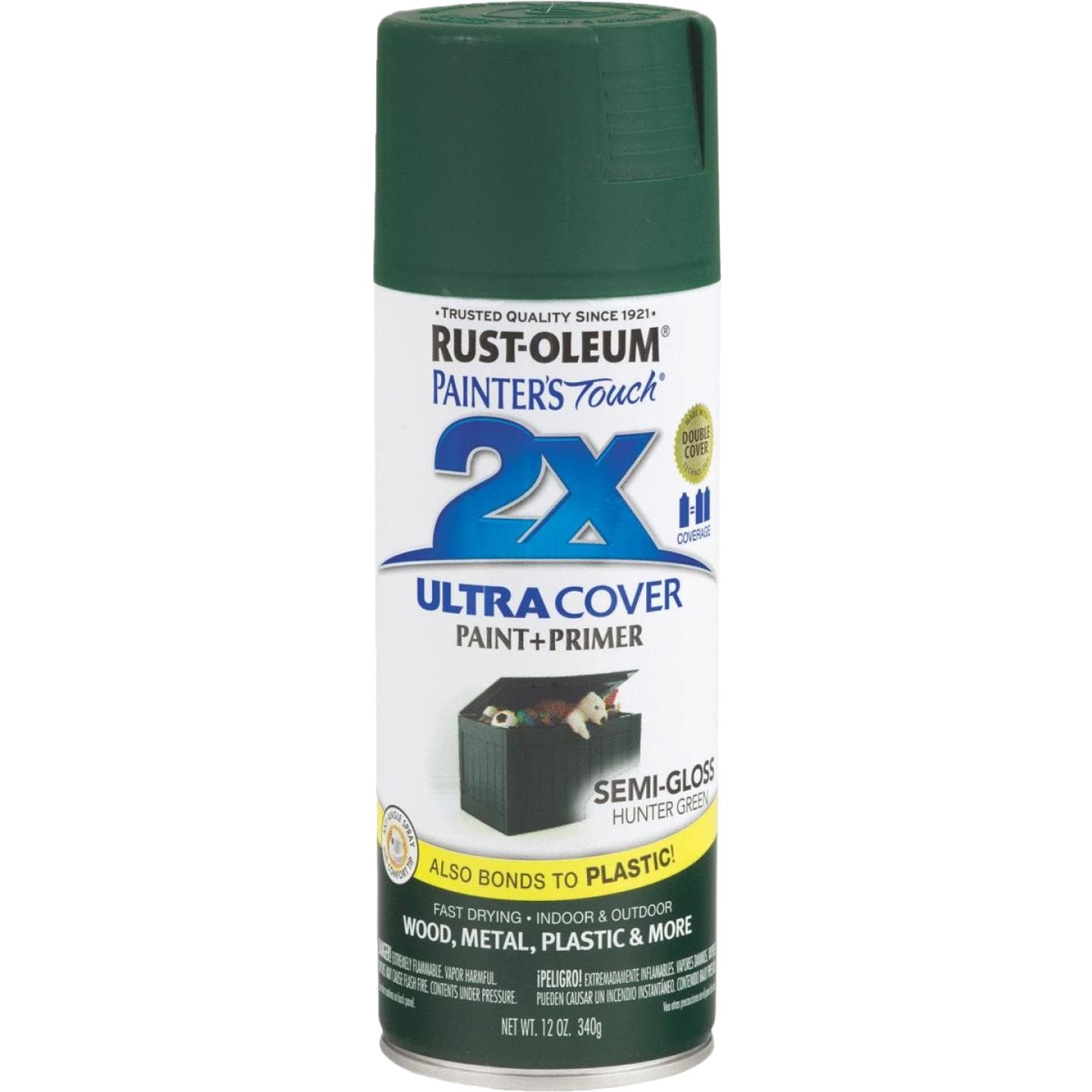 Semi-gloss hunter green spray paint and primer can for home improvement in Rust Oleum spray paint collections under $50