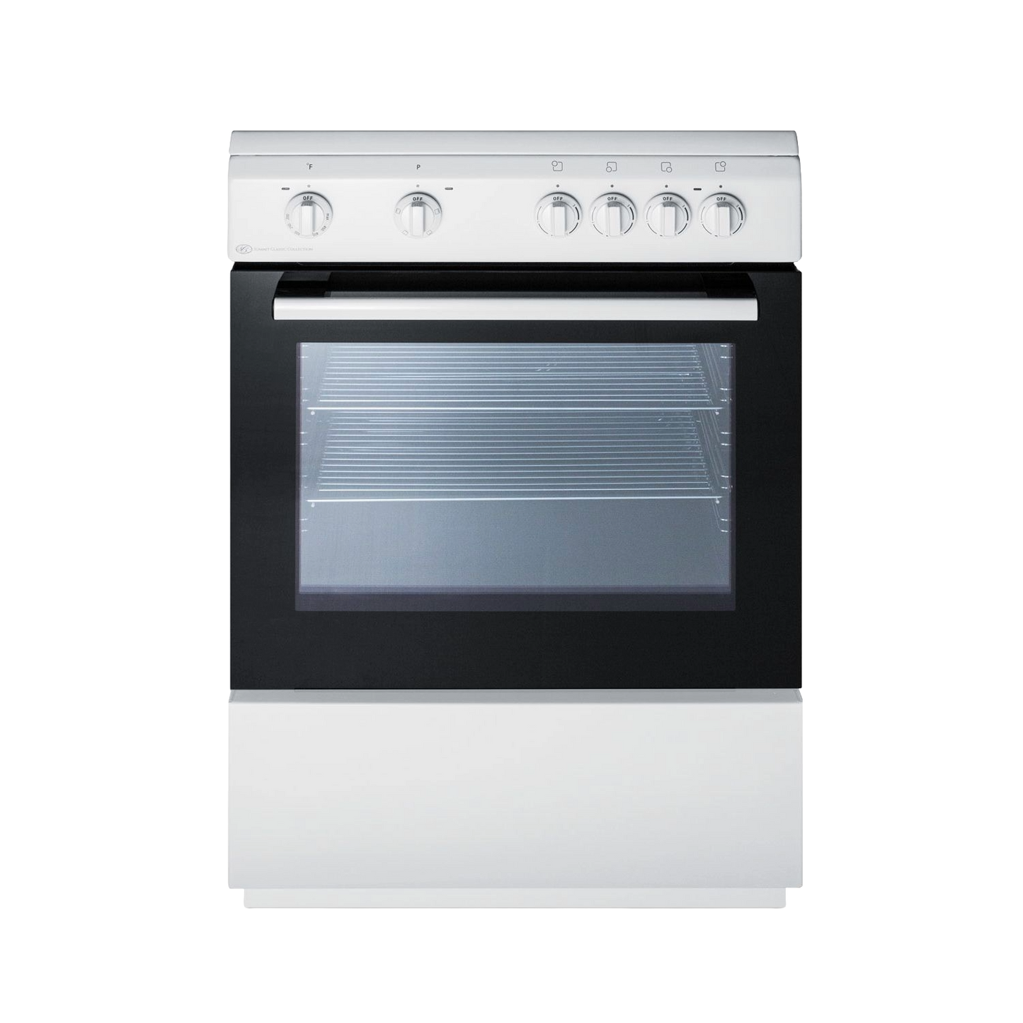 24-inch compact electric range with smooth top and stainless steel control panel, suitable for modern kitchens and appliances.
