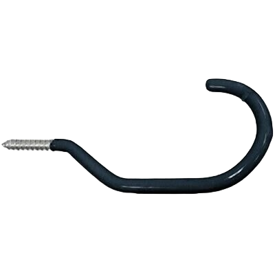 Black vinyl-coated bike hook with screw end for secure wall mounting in tools and home improvement projects