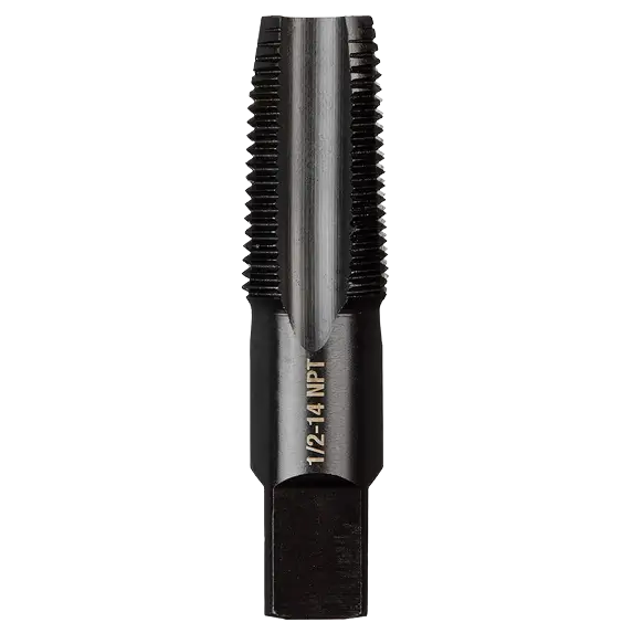 Black straight flute taper tap with 1/2"-14 NPT threading for precision threading in tool accessories and drill bits collections