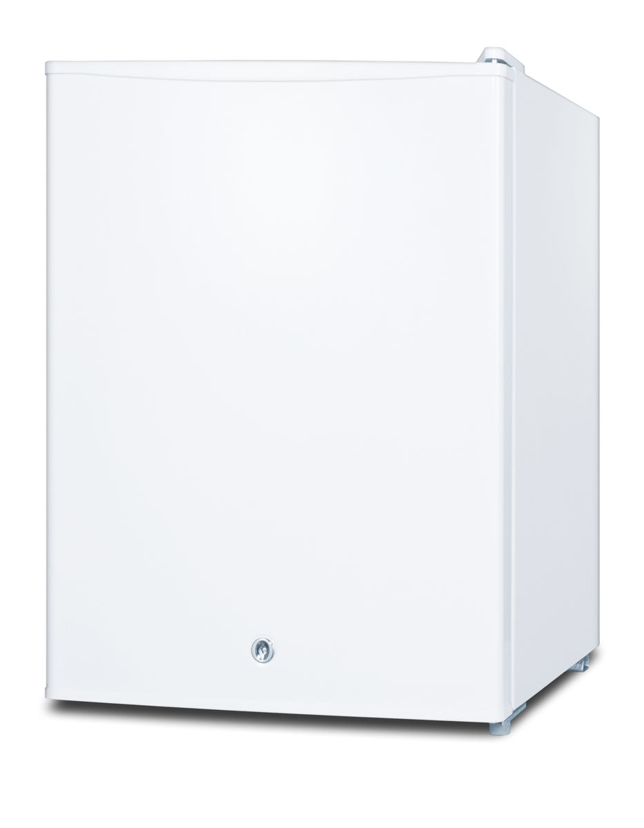 White compact all-freezer with smooth front door and flat top for countertop use in kitchen and medical appliances collection