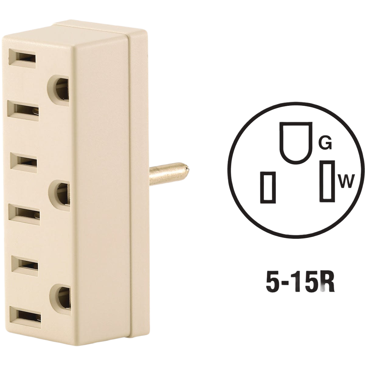Ivory multi-outlet tap with three grounded sockets, designed for expanding electrical access in home improvement projects